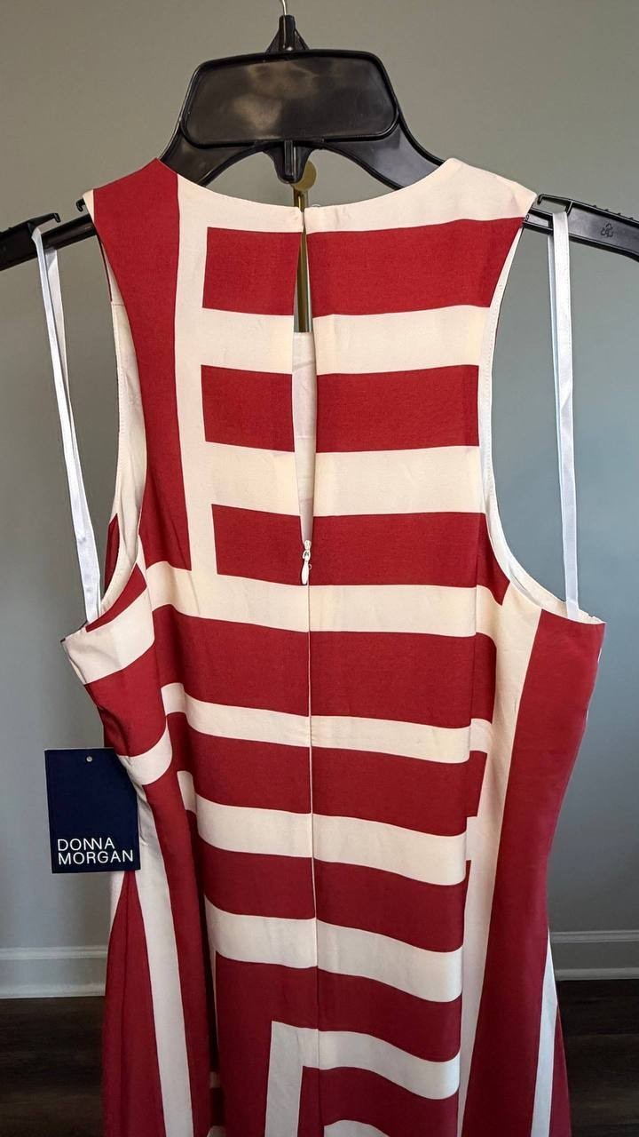 Donna Morgan Crewneck Midi Dress Cream/Dark Red 2 NWT $158
