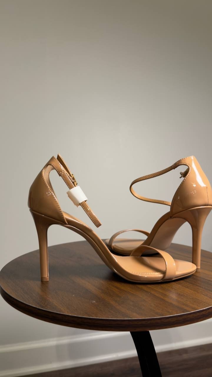 Madden  Girl  Brazen  Stiletto  Dress  Sandals  Nude  Patent  8  New  $55