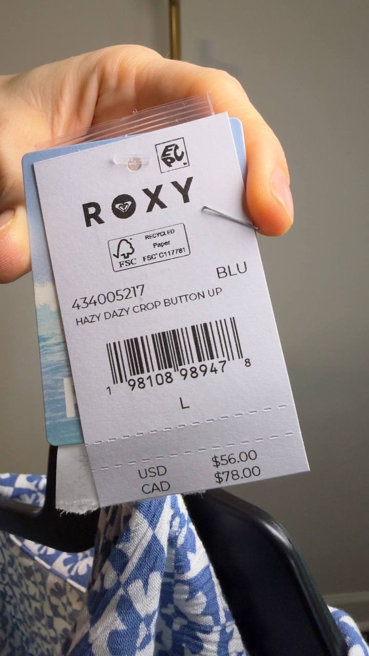Roxy Hazy Dazy Cropped Button Up Cover Up Blue L NWT $56