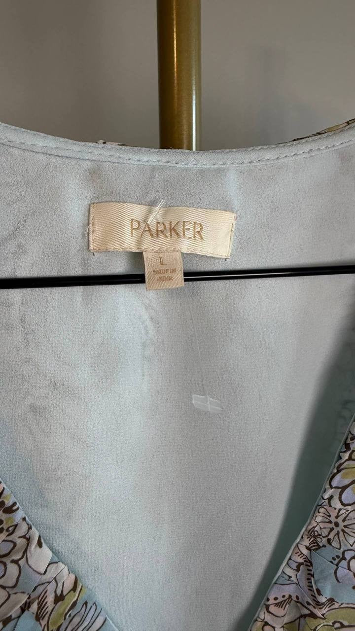 Parker Women’s The Margot Paisley‑Print Ruffled Top Blue Multi L $99 NWT