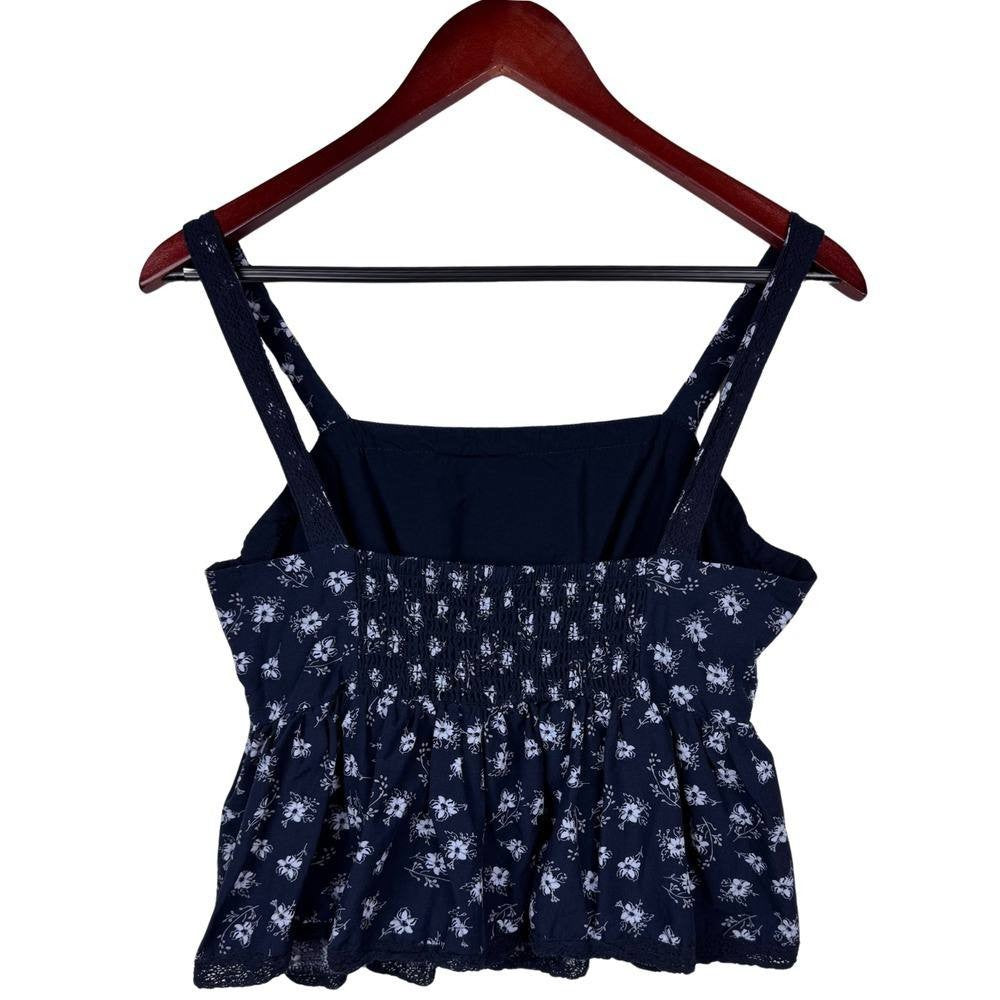 Celebrity Pink Juniors Babydoll Top Navy Floral Crochet Trim Square Neck