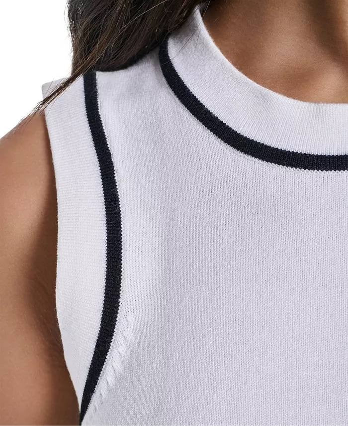 Karl Lagerfeld Paris Contrast Trim Sleeveless Sweater White XL NWT $69