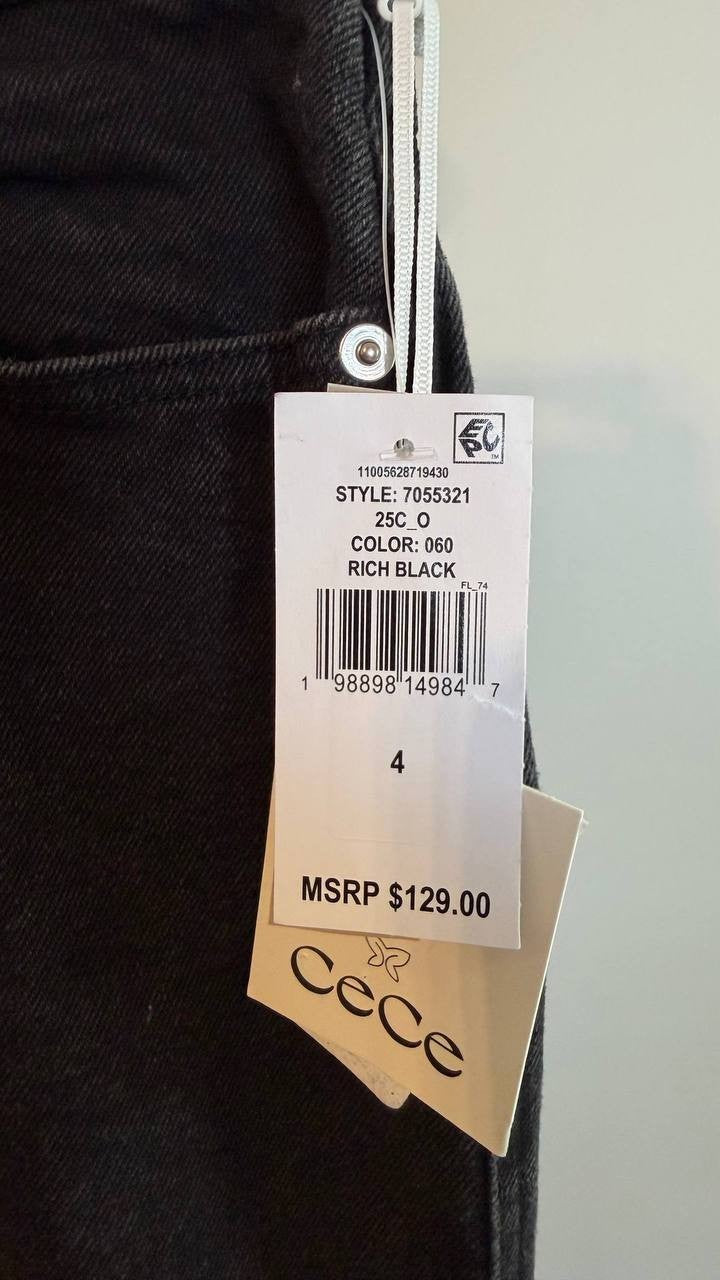 CeCe Classic High Waist Wide Leg Jeans Rich Black Stretch Denim Size 4 NWT $129