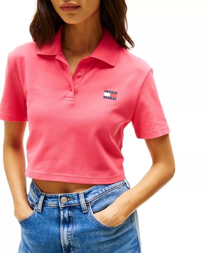Tommy Jeans Women’s Crop Badge Short‑Sleeve Polo Top – Size XL – NWT – $49.50
