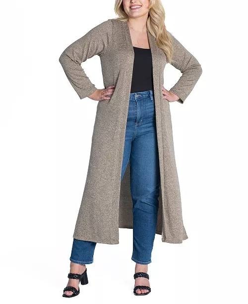 24Seven Comfort Apparel Plus Duster Open Front Cardigan Taupe 2X $90.99 NWT