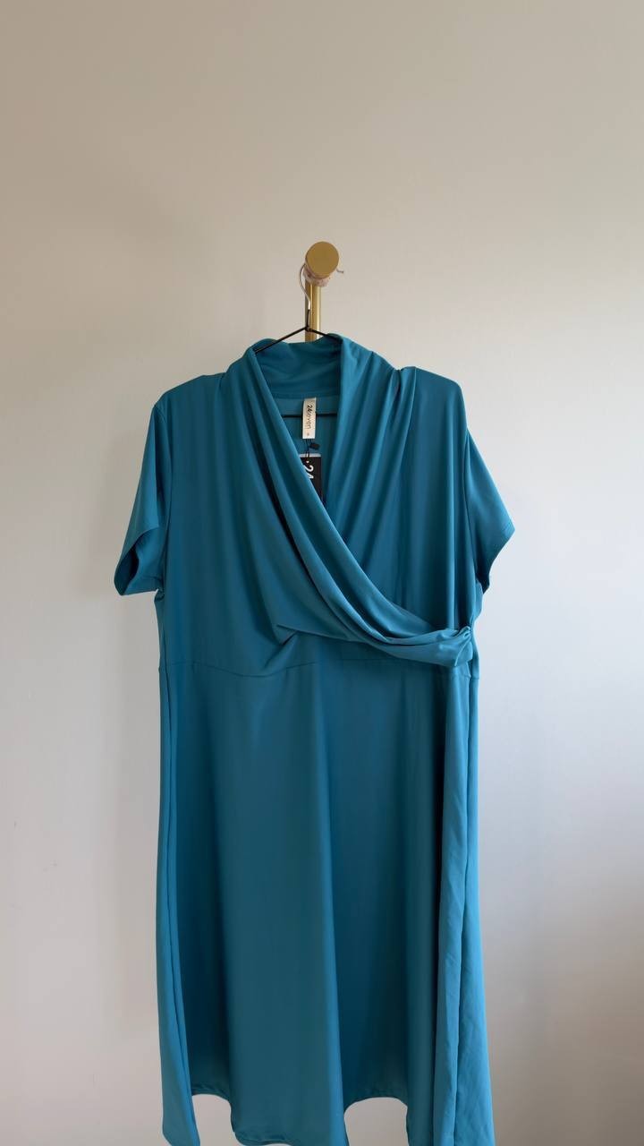 24Seven Comfort Apparel Plus Size Rouched Wrap Dress Teal Size 1X NWT $65.99