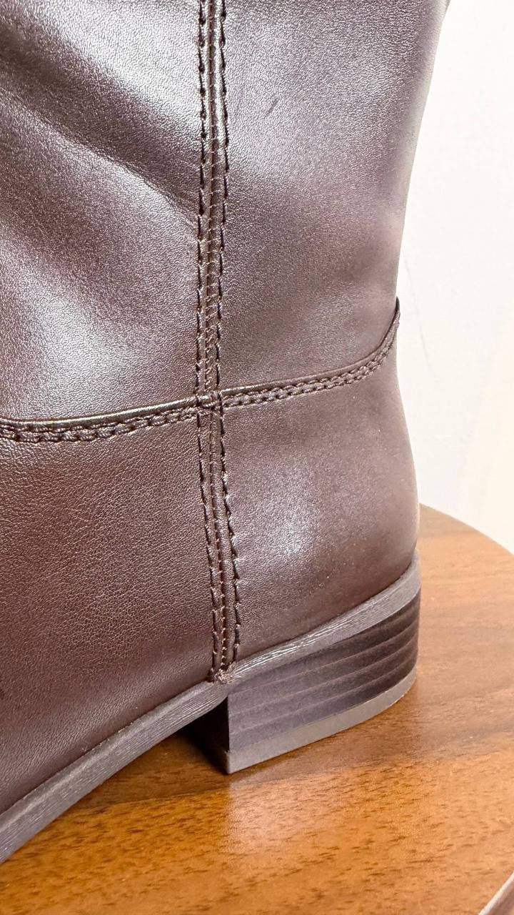 INC Fawne Boots 8M Chocolate Leather Knee‑High Riding Round Toe NIB msrp$189
