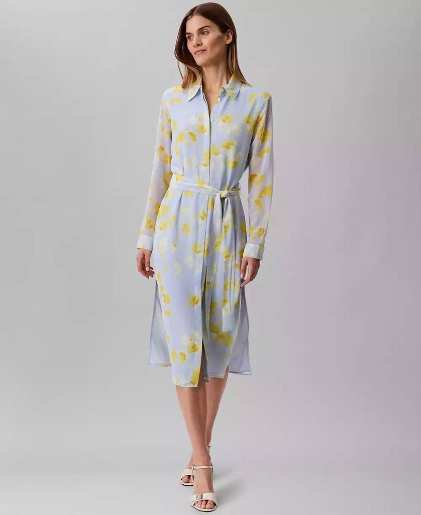 Calvin Klein Jeans Women’s Printed Chiffon Belted Shirtdress Blue M NWT $149
