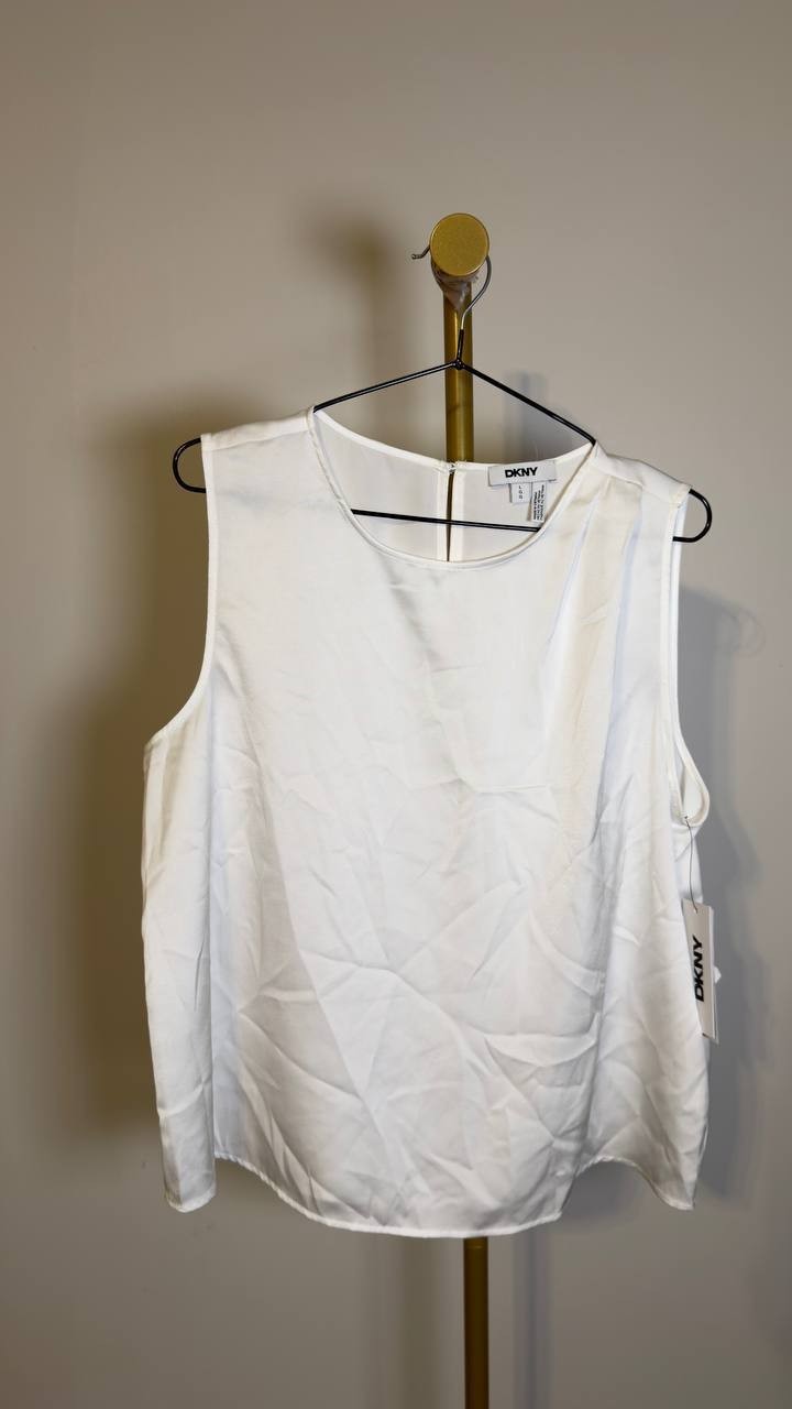 DKNY Women’s Woven Sleeveless Crew Neck Top White L NWT $59
