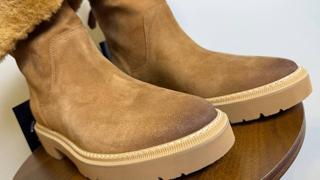 Naturalizer Sense Booties 8M Tan Suede Weather‑Resistant Almond Toe NIB msrp$245