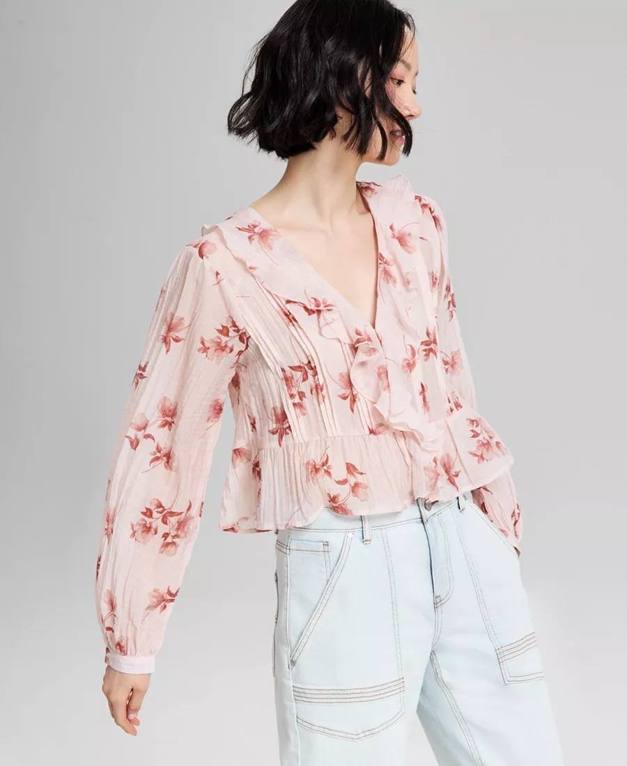 And Now This Floral Print Ruffled Crinkle Top – PXL – NWOT