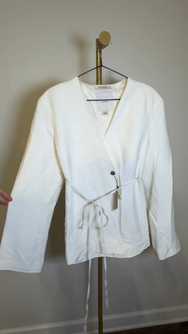 Calvin Klein Women’s Belted Double‑Breasted Jacket White XL NWT $179