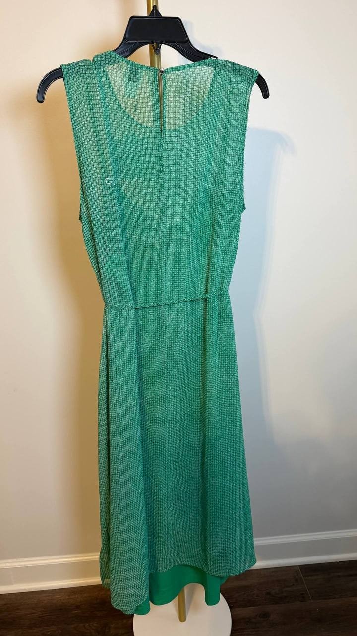 Calvin Klein Sleeveless Printed Chiffon Midi Dress Green L NWT $149