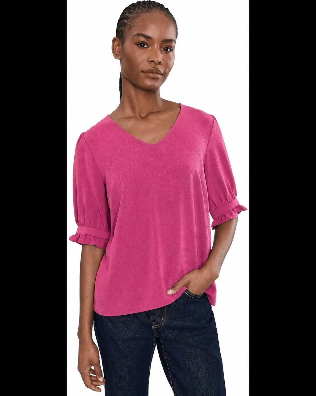 CeCe V‑Neck Elbow Sleeve Pullover Top Magenta M NWT $49
