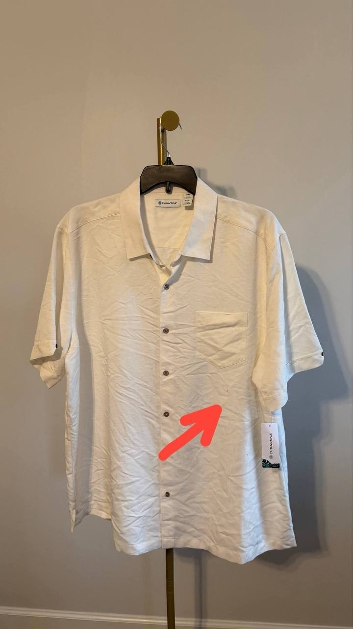 Cubavera Men’s Palm Print Jacquard Shirt White XXL $80 NWT Damaged