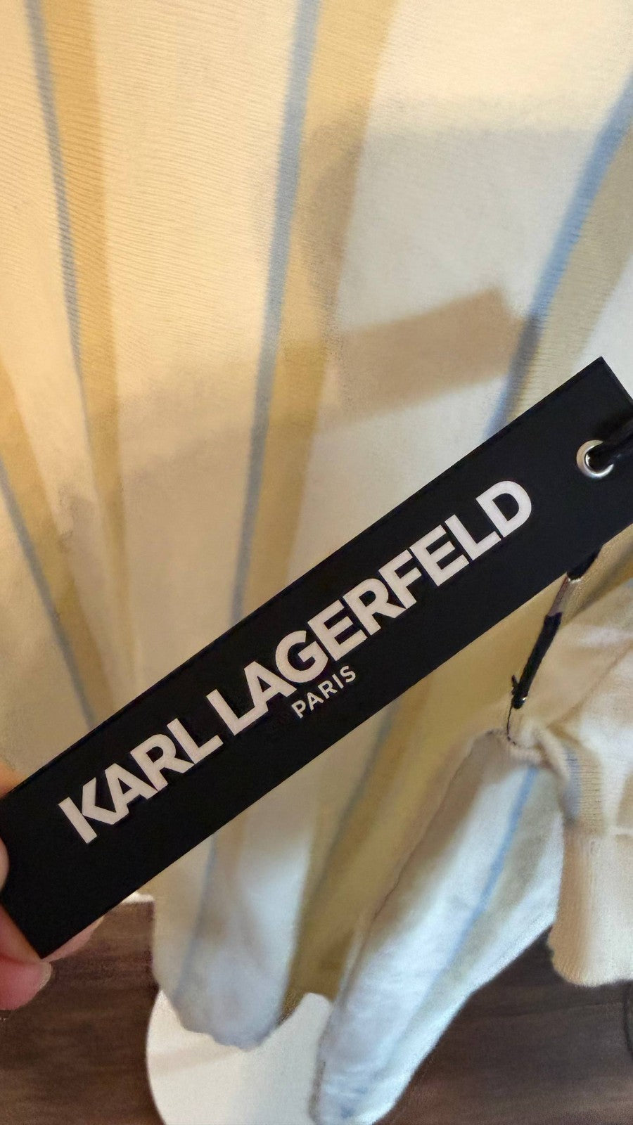 Karl Lagerfeld Paris Johnny‑Collar Stripe Polo Shirt White Striped NWT MSRP$119