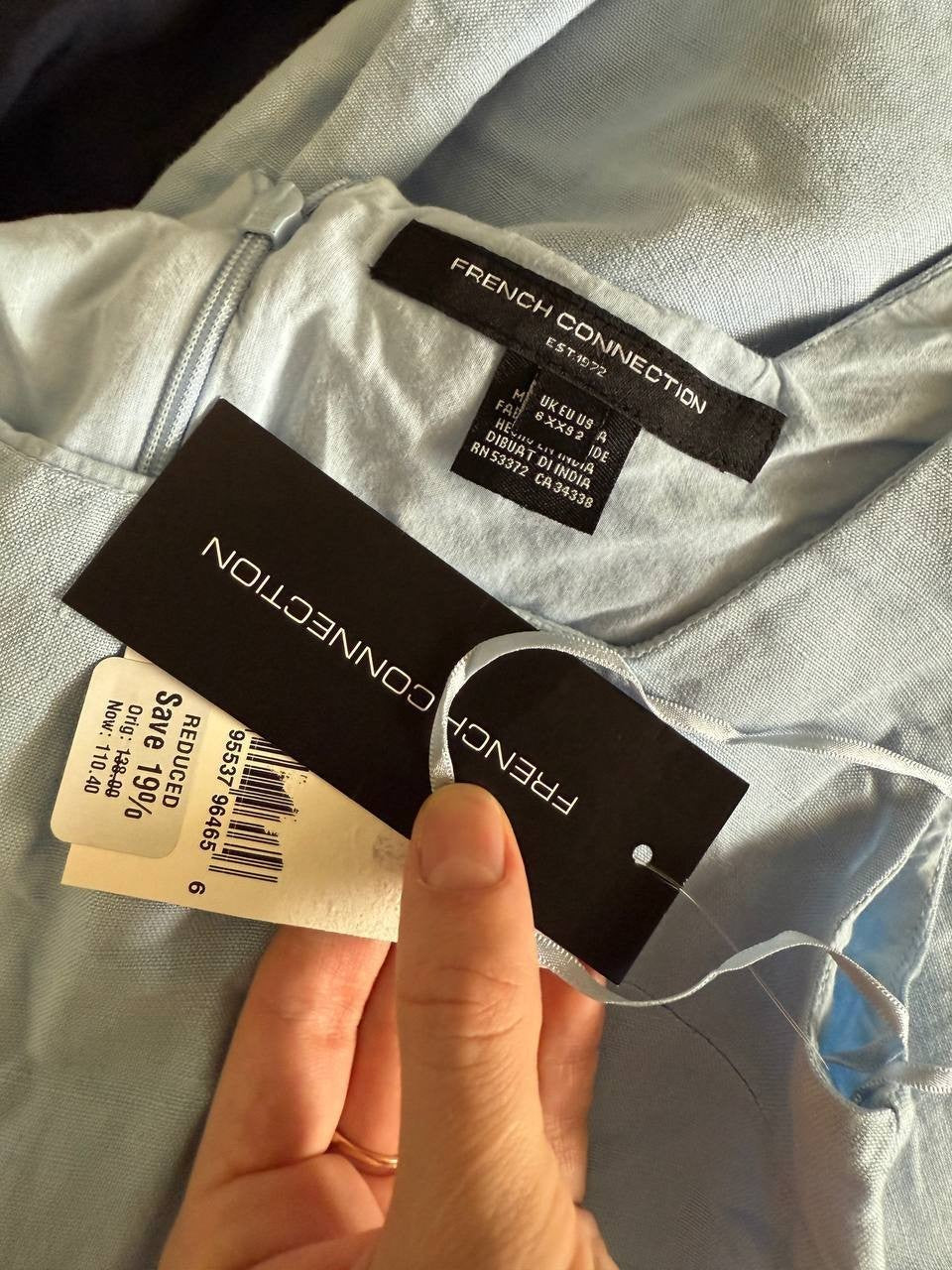 French Connection Birdie Linen Mini Dress – Cashmere Blue, Size 2