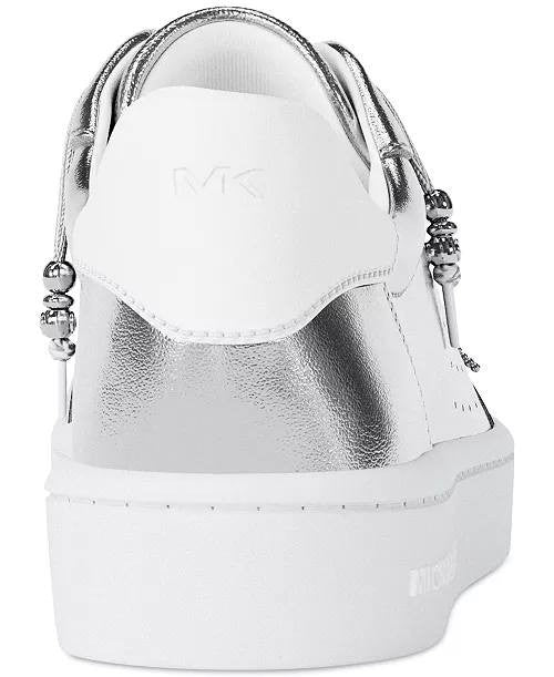 Michael Kors Scotty Lace Up Leather Sneakers Silver 8 Charms NWB MSRP $125