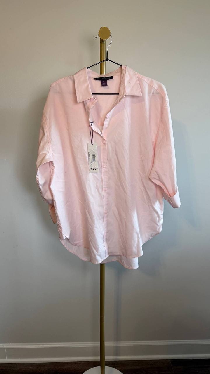 Gloria Vanderbilt Petite Amanda Cotton Button‑Front Shirt Light Pink PL NWT $50