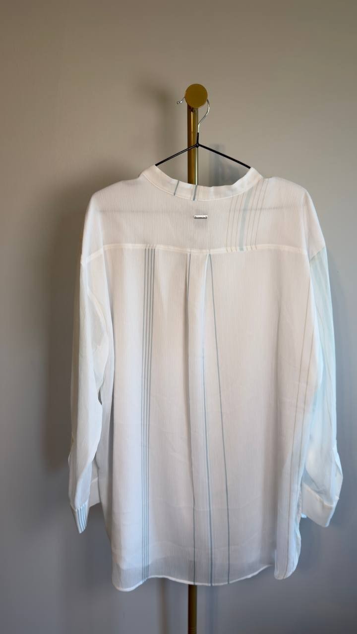 Calvin Klein Long-Sleeve Multi Stripe Tunic White Multi L NWT $109
