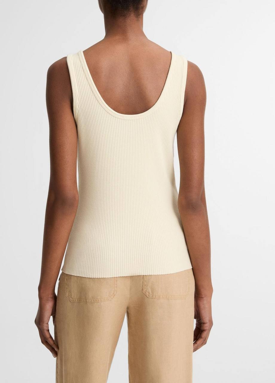 Vince  Women’s  Ribbed  Cotton‑Blend  Henley  Tank  Sun  Ivory  M  NWT  $148