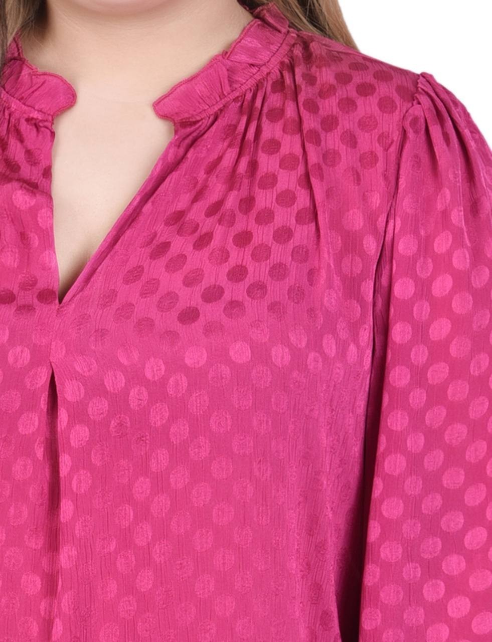 NY Collection Plus Size Long Sleeve Smocked Cuff Blouse Purple 1X NWT $44.95