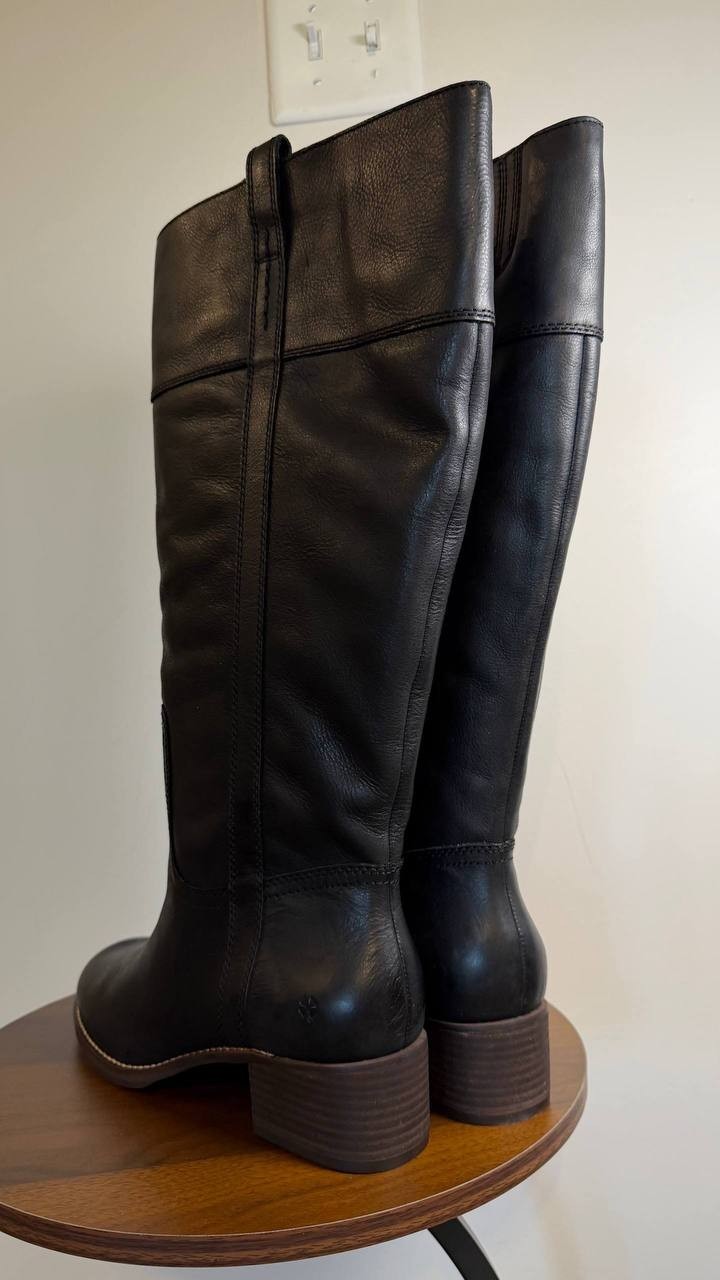 Lucky Brand Hybiscus Boots 9.5M Black Leather Pull Tabs Riding NIB msrp$229