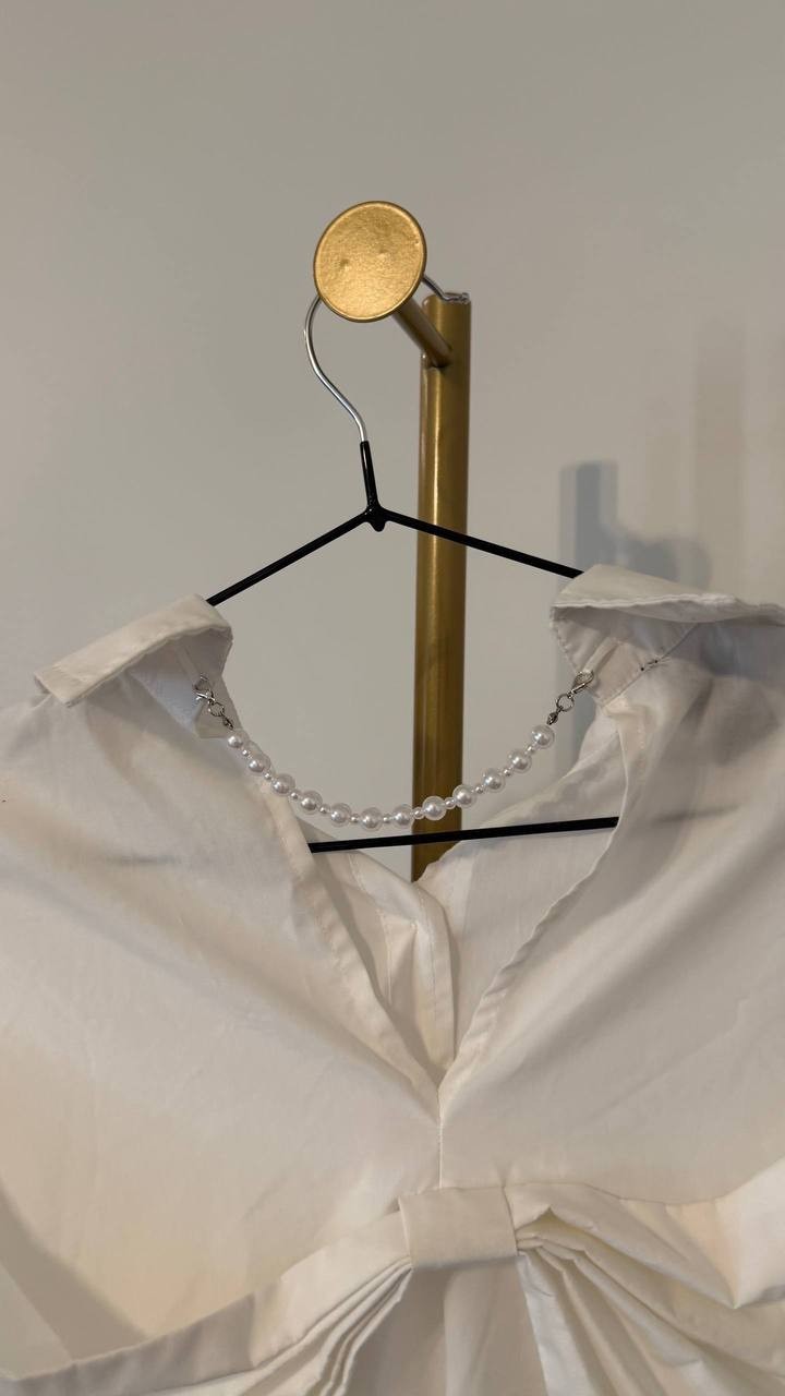 Gracia Big Bow Back Pearl Strand Top White S Pre-Owned