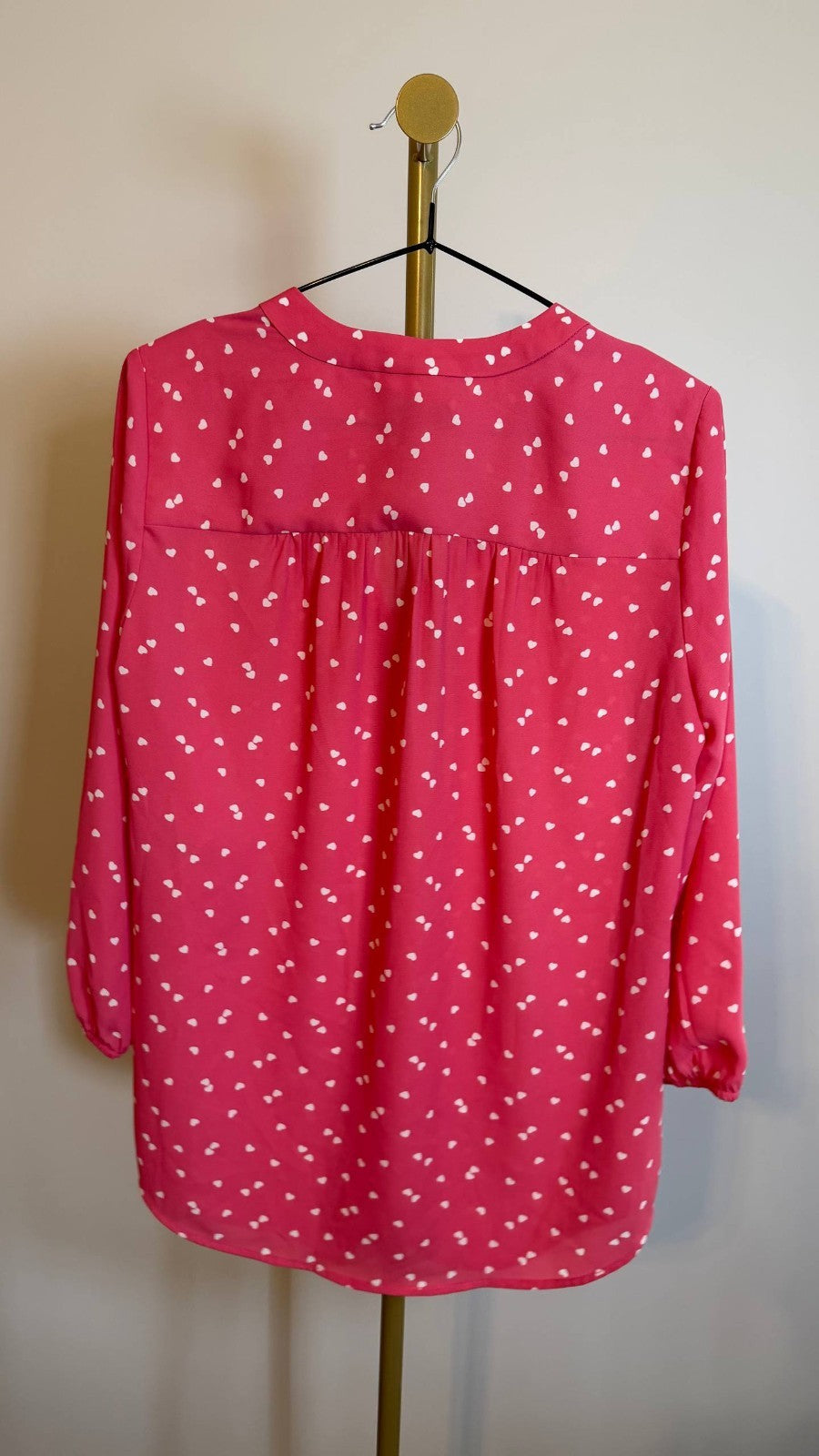 Jones New York Women’s Heart‑Print 3/4‑Sleeve Top Pink White $69 NW