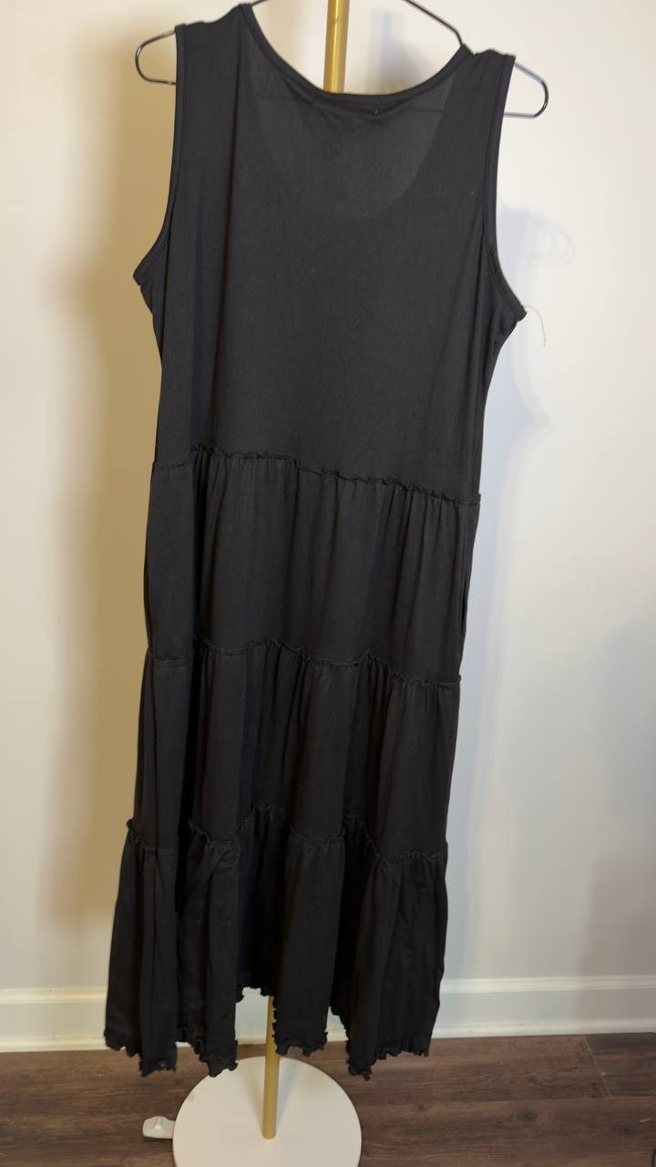White Mark Scoop Neck Sleeveless Tiered Midi Dress Black XL NWT $68