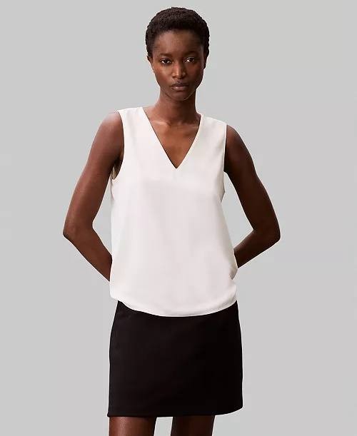 Calvin Klein Sleeveless V‑Neck Top Tofu XL NWT $69