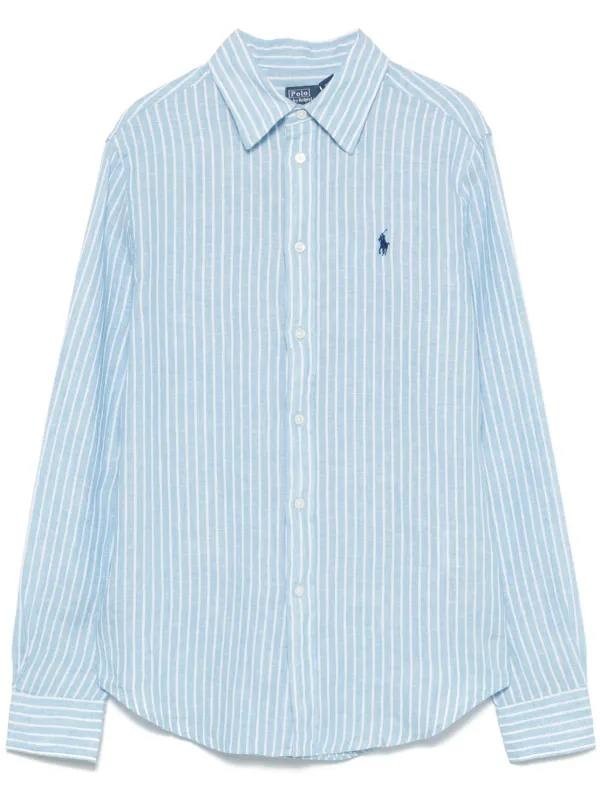 Polo Ralph Lauren Shirt XL Pastel Blue Striped Linen Button Front Pony Logo NWT