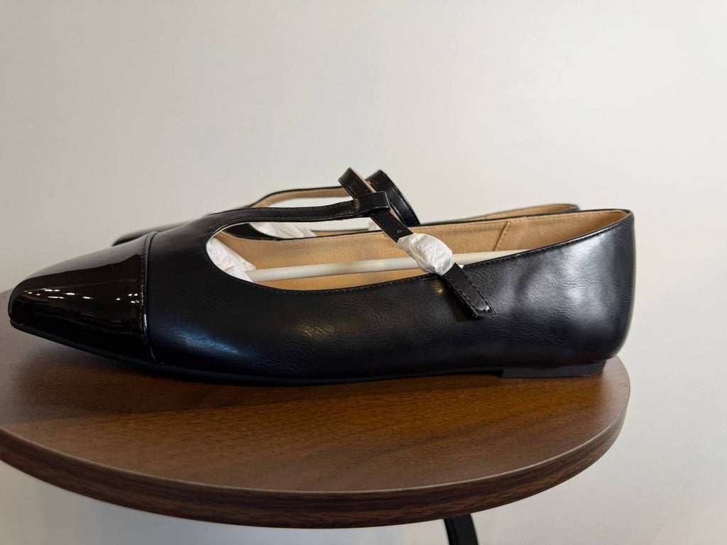 Journee Collection Thea T‑Strap Flats–Black–Size 11W–Faux Leather–New in Box