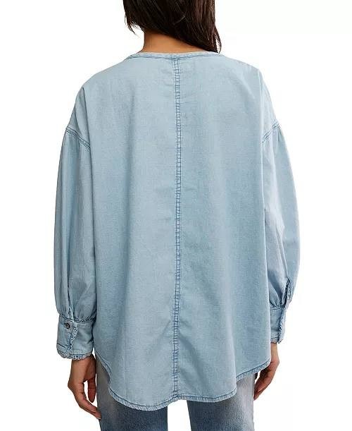 Free People We The Free Denim Dreaming Pullover Light Blue M NWOT $148