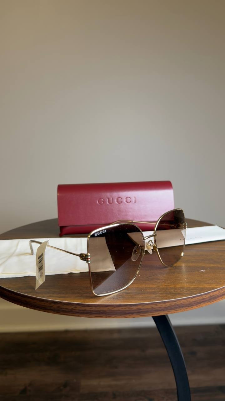 Gucci Women’s 62mm Oversized Square Sunglasses Gold Brown OS NWT $545