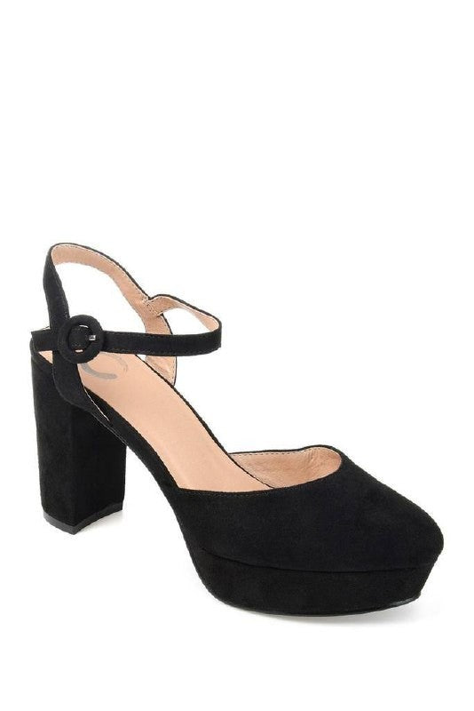 Journee Roslynn Pumps 10 Black Faux Suede Almond Toe Block Heel NIB msrp$94.99