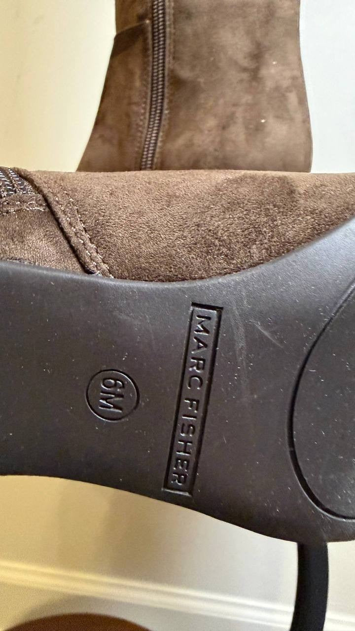 Marc Fisher Glint Boots 6M Dark Brown Textile Kitten Heel NIB msrp$179