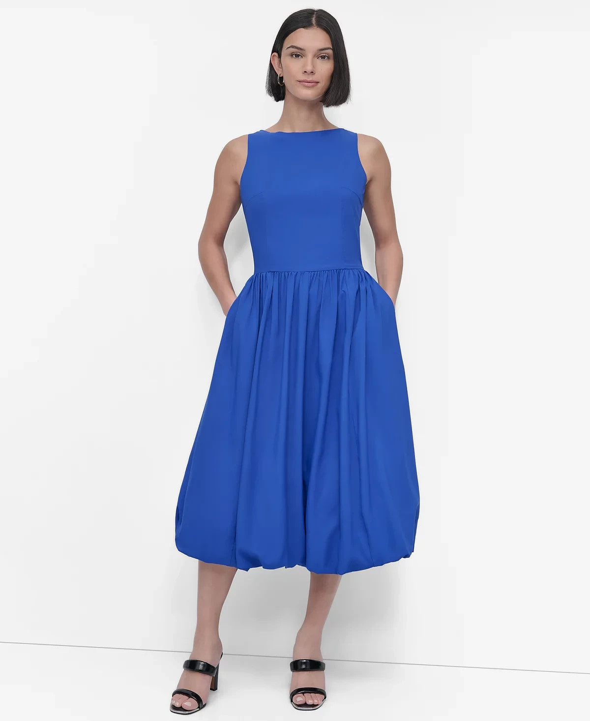 DKNY Sleeveless Boat-Neck Midi Dress – Blue, Size 4