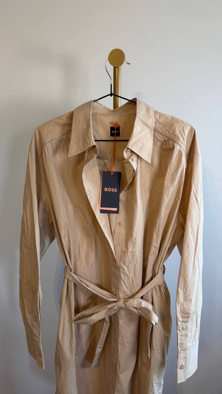 BOSS Women’s Belted Shirt Dress Neutrals Beige 12 $158 NWT