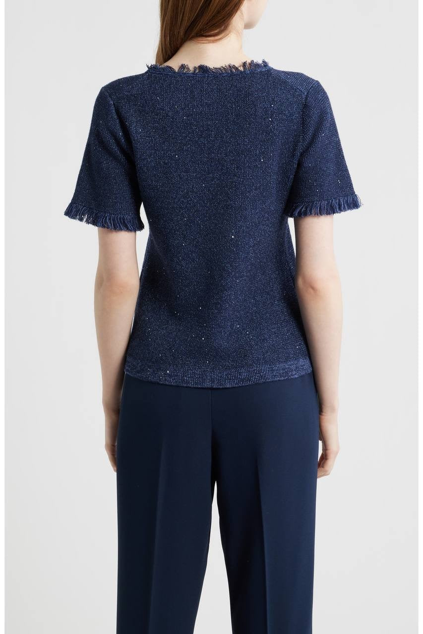 Kobi Halperin Kate Fringe Short Sleeve Sweater Navy XL NWT $298