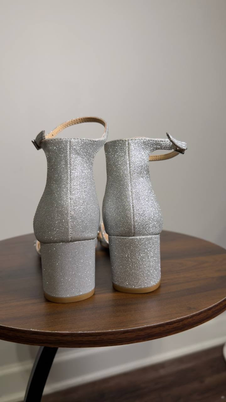 Jewel  Badgley  Mischka  Evening  Sandals  Silver  Glitter  6  New  $99