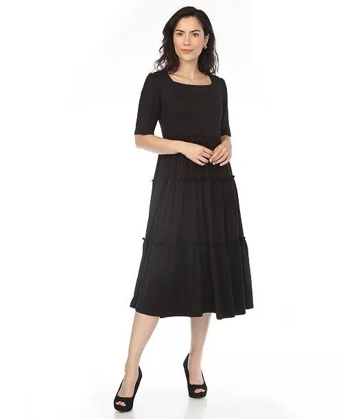 White Mark Square Neck Short-Sleeve Tiered Dress Black 1XL NWT $84