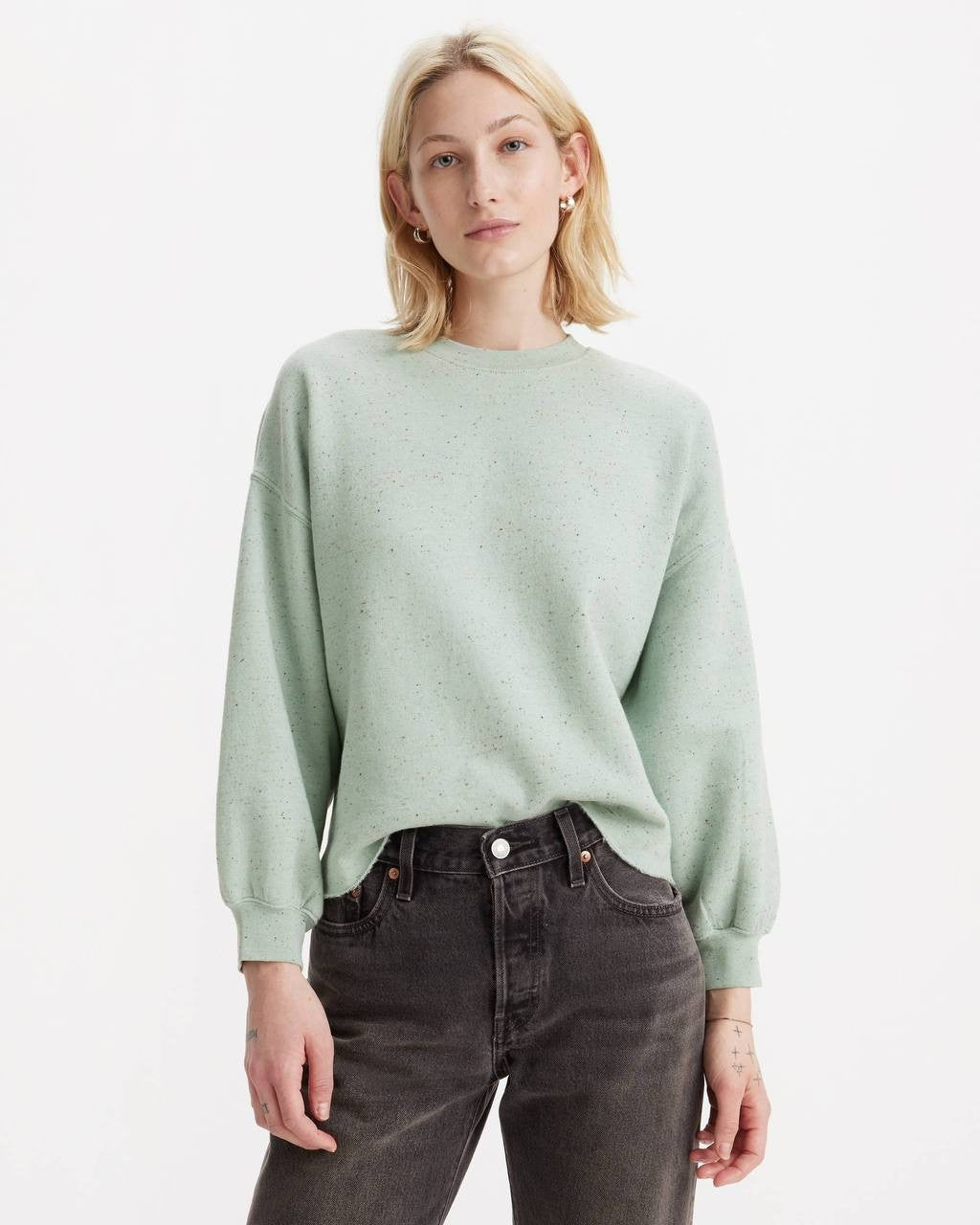 Levi's Mint Green Speckled Crewneck Fleece Sweatshirt Women S-M-L - New