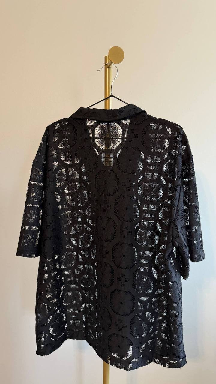 Mode of One Men’s Relaxed‑Fit Textured Geometric Lace Camp Shirt L $49.50 NWT