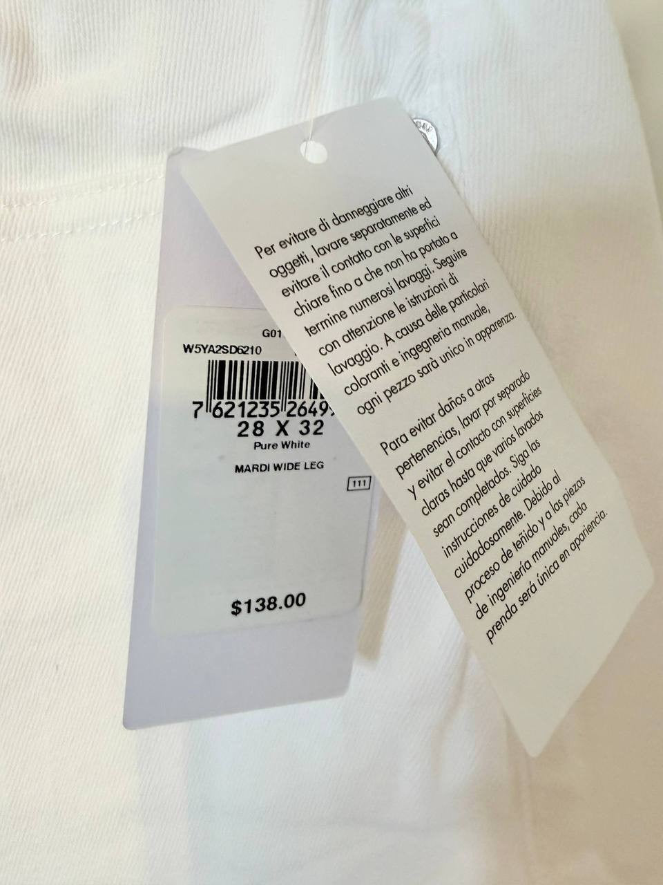 Guess Mardi Wide‑Leg Jeans – White – Size 28x32 – NWT – $138
