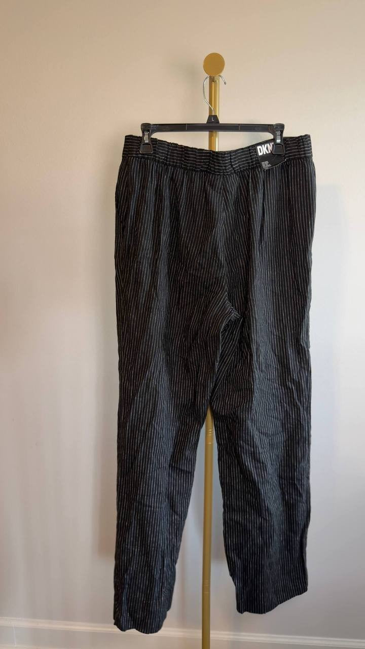DKNY High Waist Flat Front Wide Leg Pants Black/White 12 NWT $109