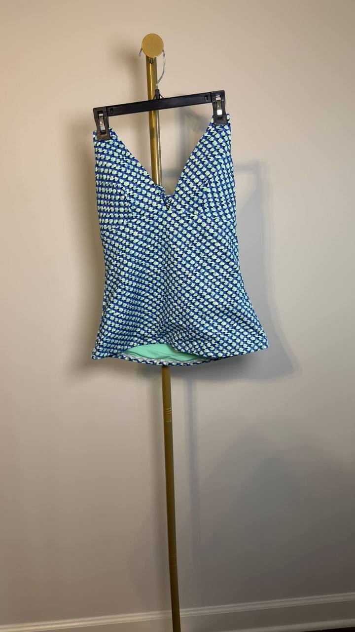 Tommy Bahama Palm Modern Mosaic Tankini Top Beach Class Blue M NWT $85.50