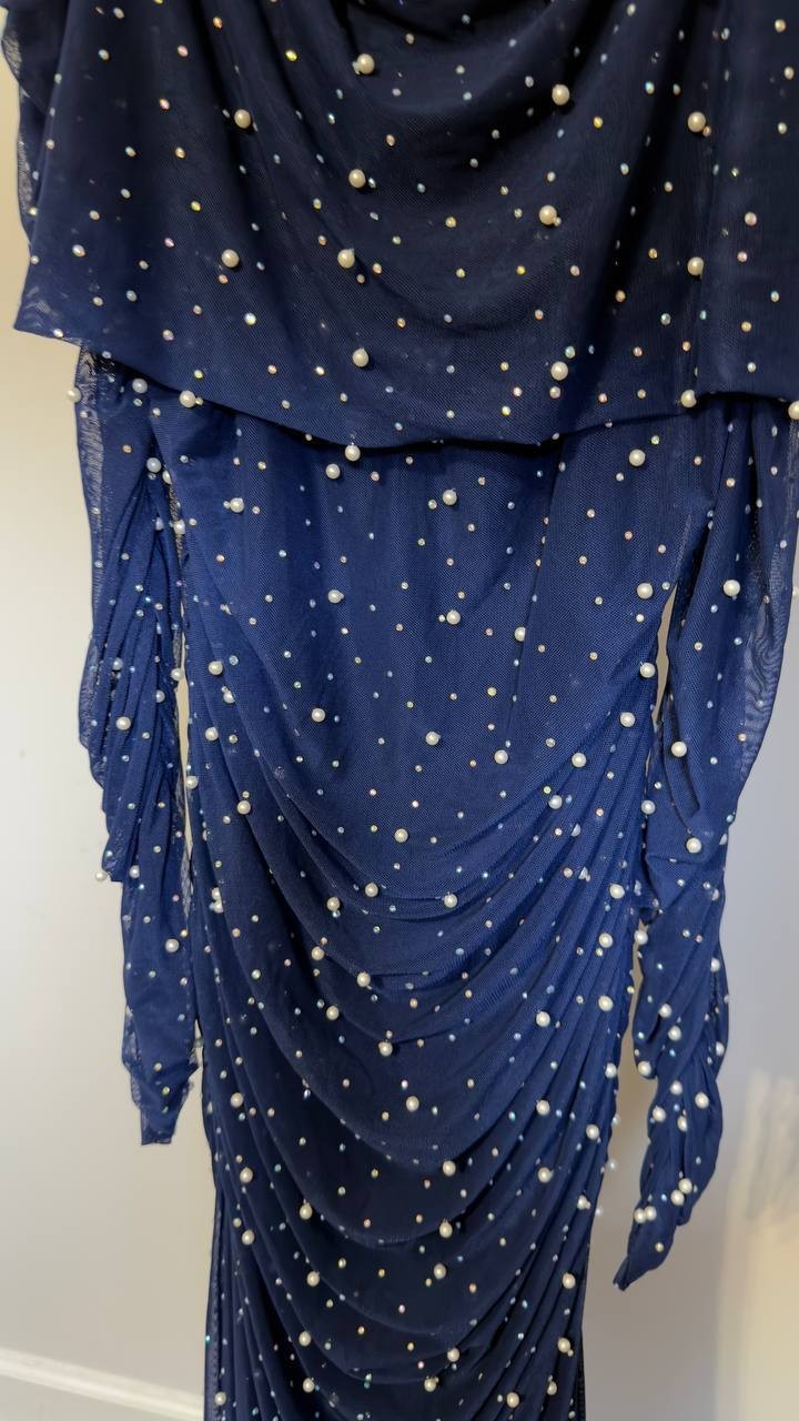 B Darlin Plus Off‑Shoulder Pearl Gown Navy 16W NWT $119