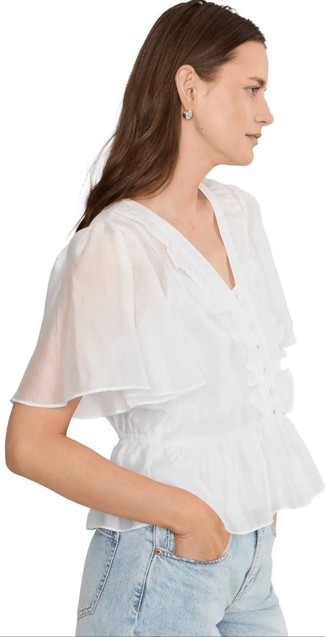 Vince Camuto V-neck Double Ruffle Peplum Flutter Sleeve Top White XL NWT $99