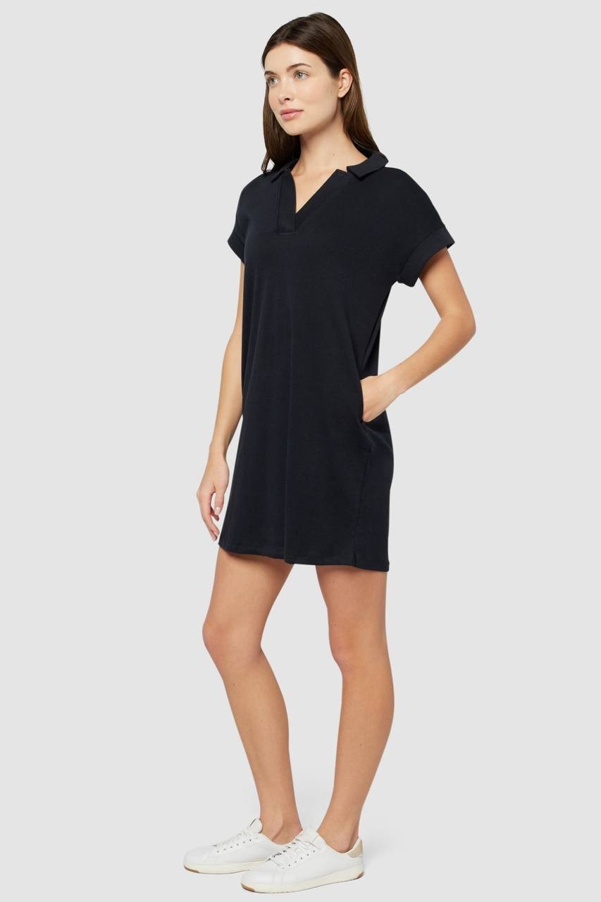 Three Dots Koda Rib Shirt Dress Black L NWT Minimalist Stretch Knit MSRP$88